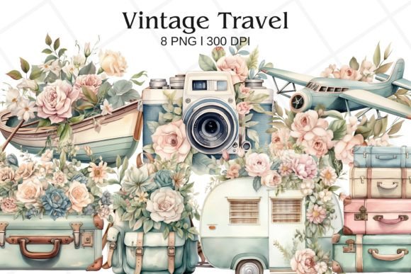 Download Vintage Travel Watercolor Clipart - Vintage Collection