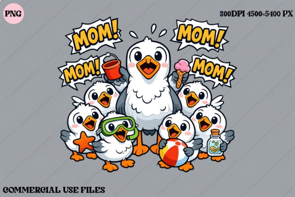 Download Cute Seagull Family Mom Life Cartoon - Mom life Collection