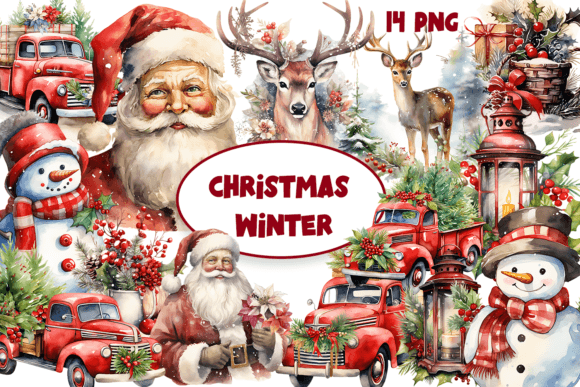 Download Watercolor Christmas Vintage Clipart - Vintage Collection