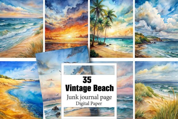 Download Vintage Beach Junk Journal Pages - Vintage Collection