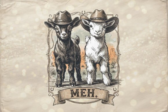 Download Funny Vintage Western Cowboy Goats PNG - Vintage Collection