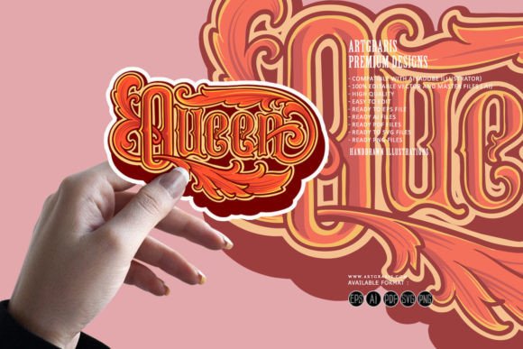 Download Vintage Lettering Word Queen Ilustration - Vintage Collection