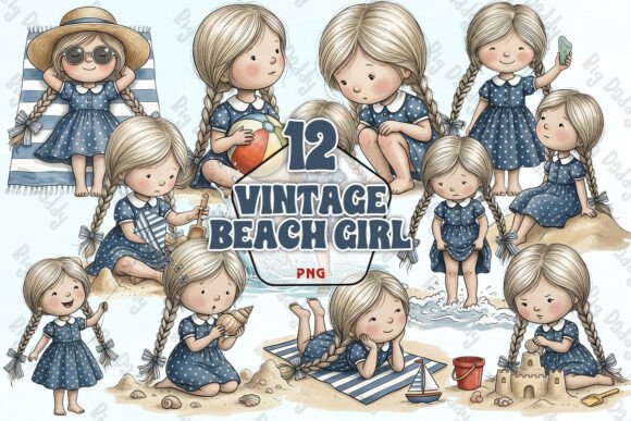 Download Cute Vintage Beach Girl PNG - Vintage Collection