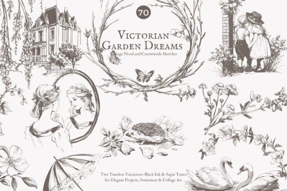 Download Vintage Clipart - Victorian Sketch Set - Vintage Collection