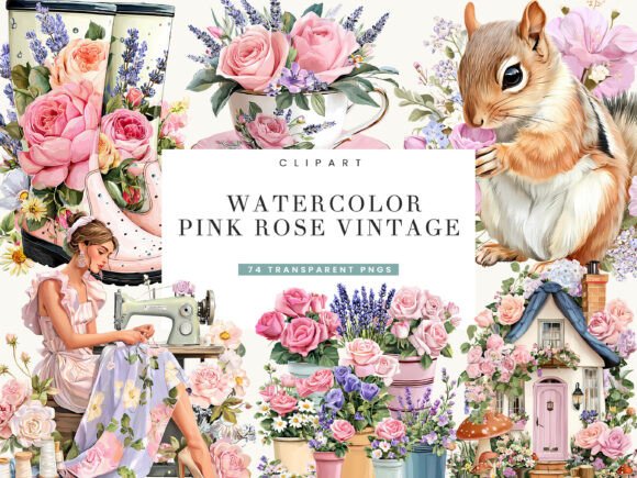 Download Watercolor Pink Rose Vintage Clipart - Vintage Collection