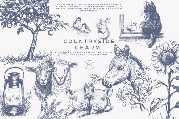 Download Vintage Clipart Farm Animals Set - Vintage Collection