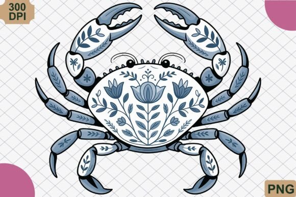 Download Blue Floral Crab Vintage Ocean PNG - Vintage Collection